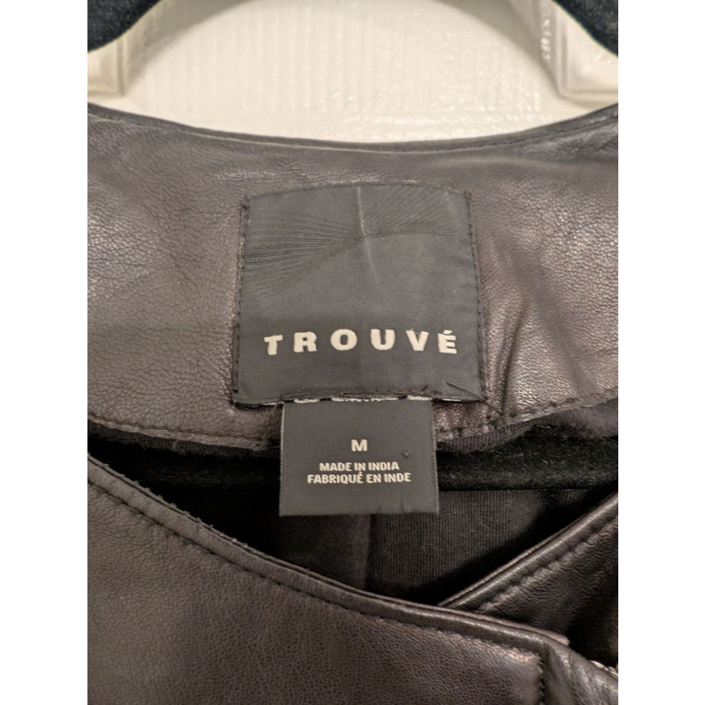 Trouvé Collarless Black Leather Moto Jacket with Ribbed Knit Panels M - Picture 4 of 9
